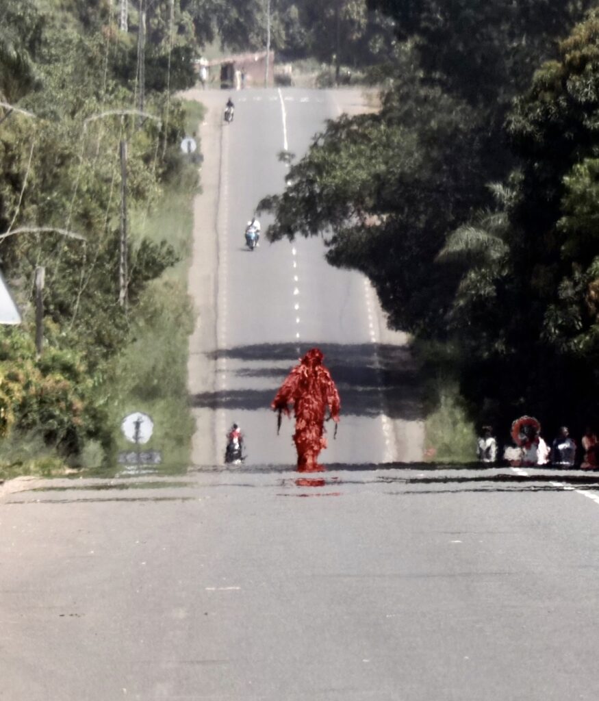 Máscara cruzando la carretera