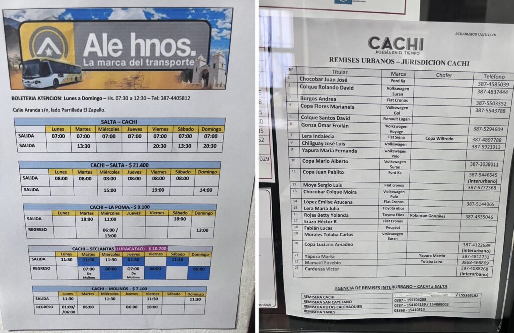 Colectivos y remises en Cachi