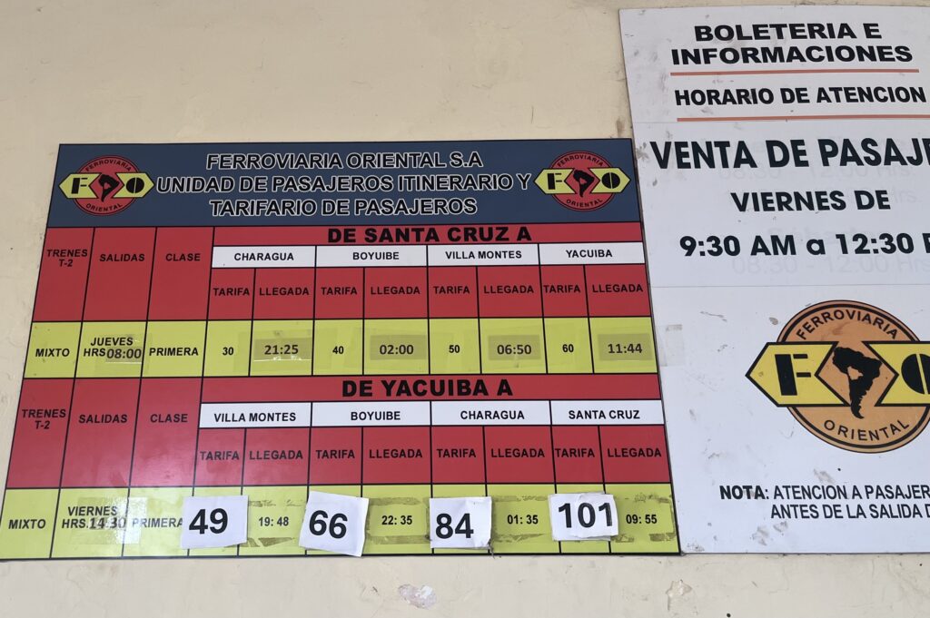 Ferroviaria oriental. Salidas desde Yacuiba