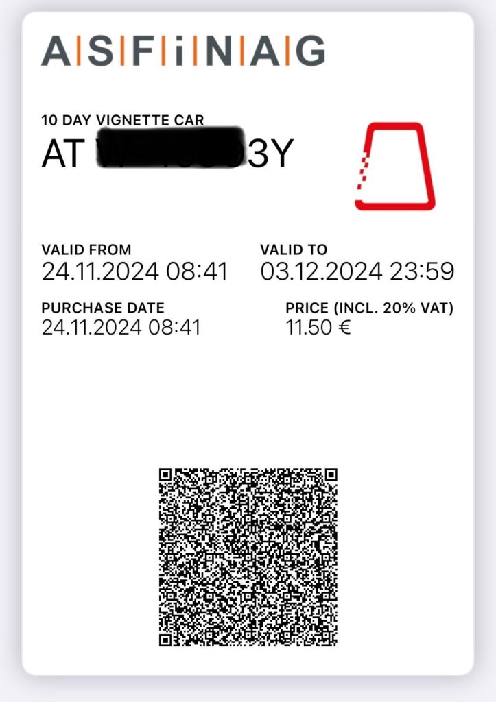 Viñeta digital para peajes durante una semana en Austria