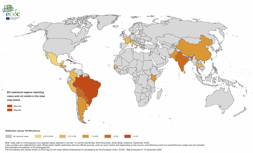 Distribución de Chikungunya según la web del ECDC.