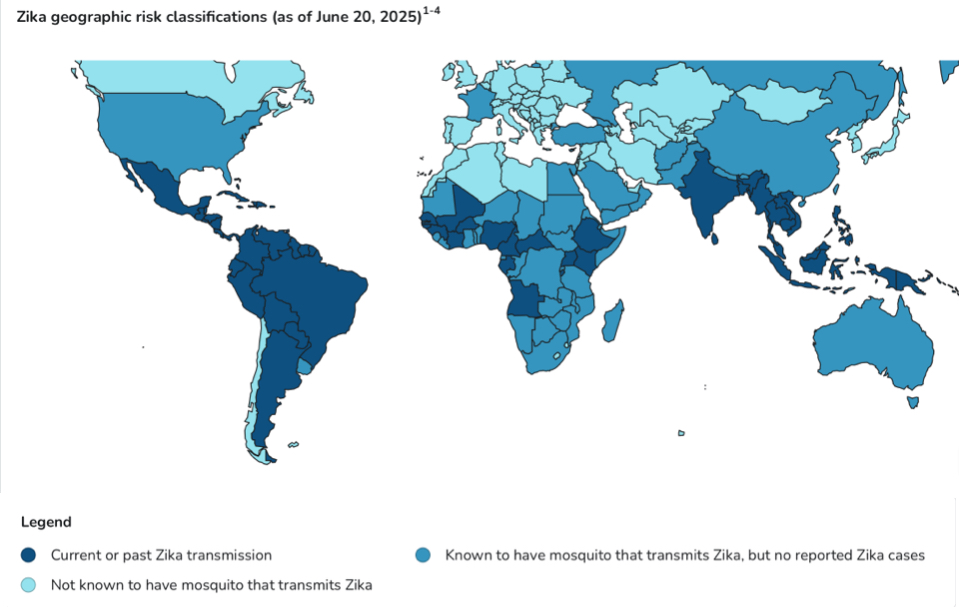 Riesgo de Zika según la página web del CDC