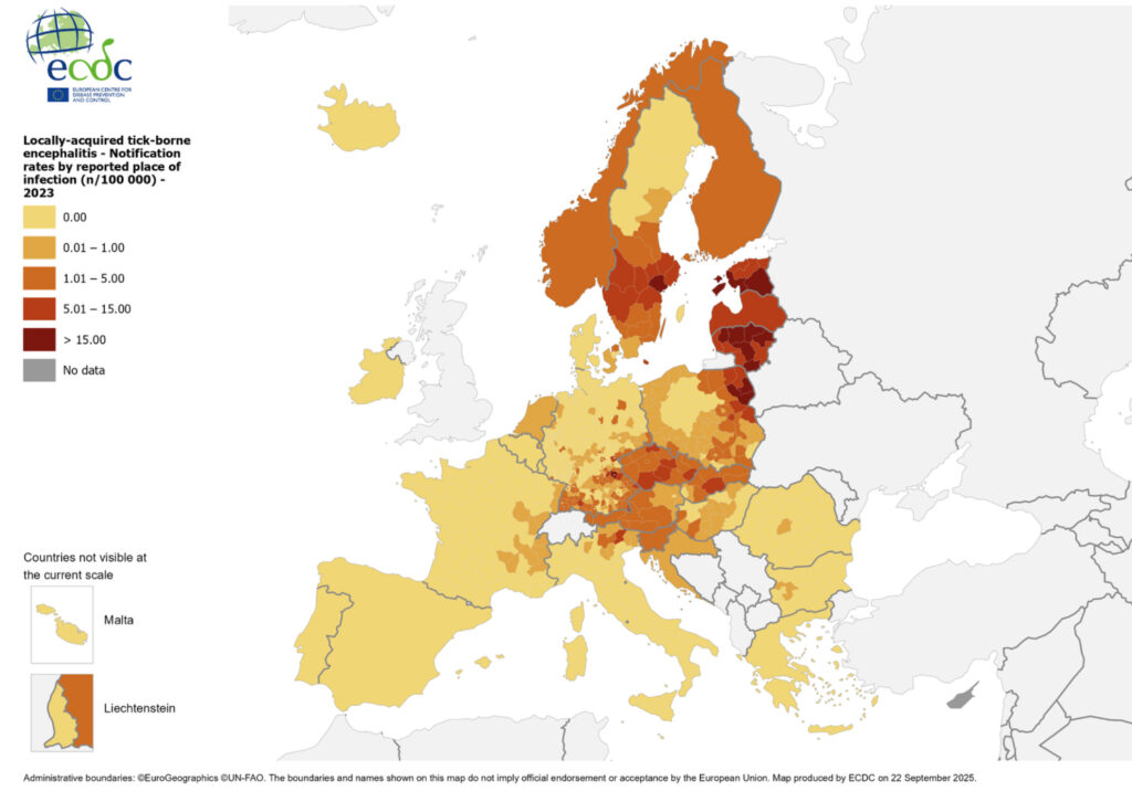 Casos de encefalitis centroeuropea según la web del ECDC