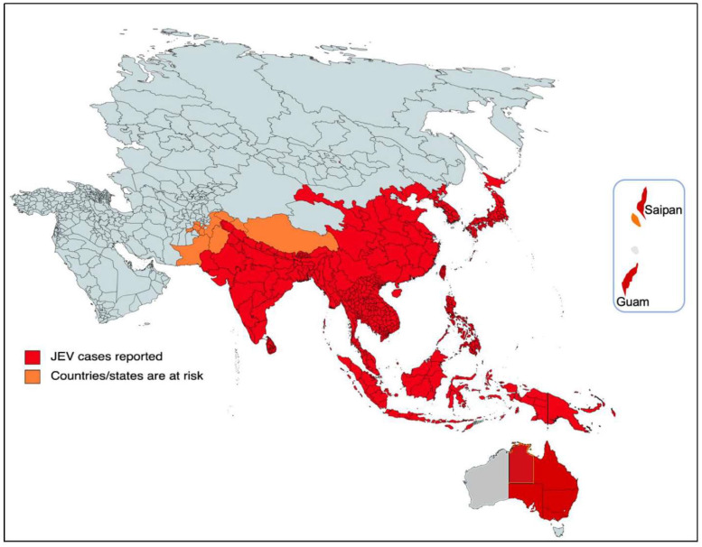 Zonas de riesgo de encefalitis japonesa. Extraído del manual de vacunas en línea de la AEP