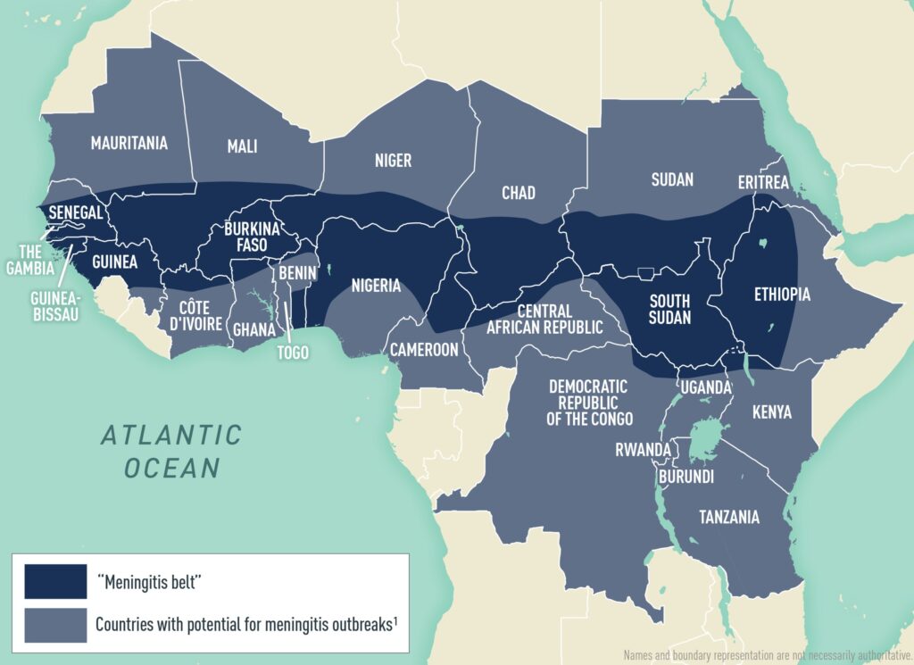 Cinturón de la meningitis. Extraído de Yellow Book maps (CDC)