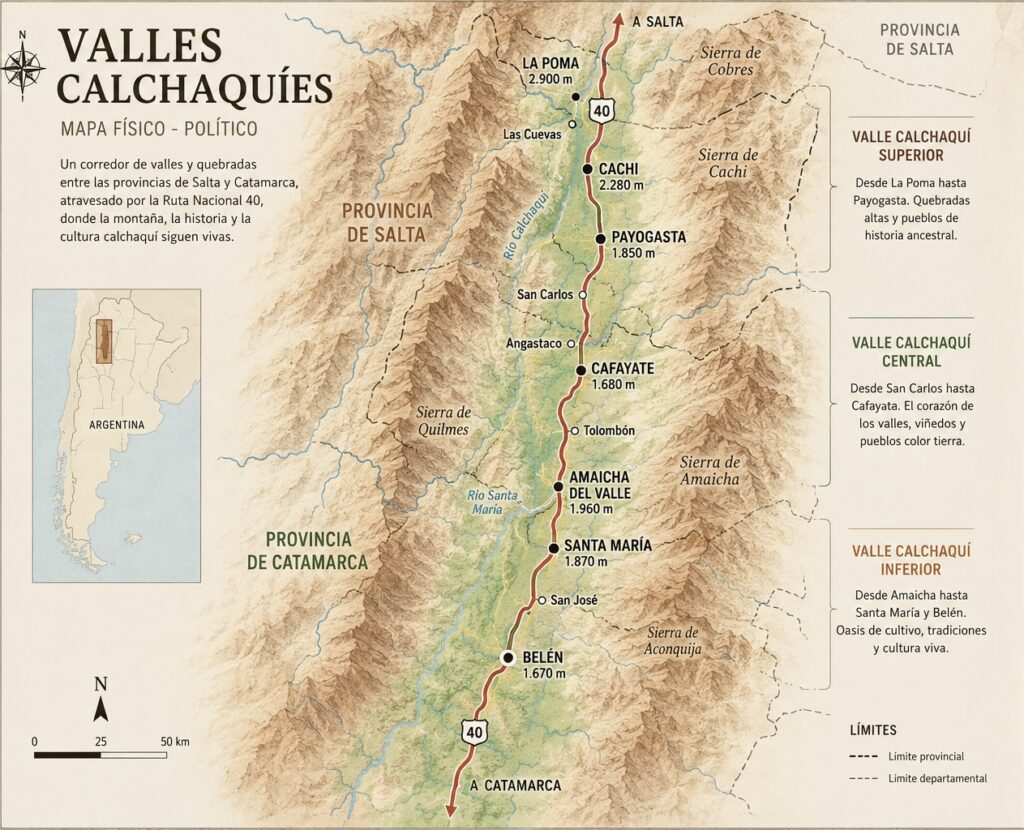 Mapa de los valles calchaquíes (Imagen generada con IA)